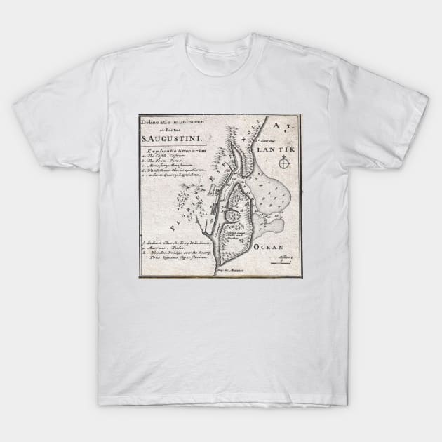 Vintage Map of St. Augustine Florida (1737) T-Shirt by Bravuramedia